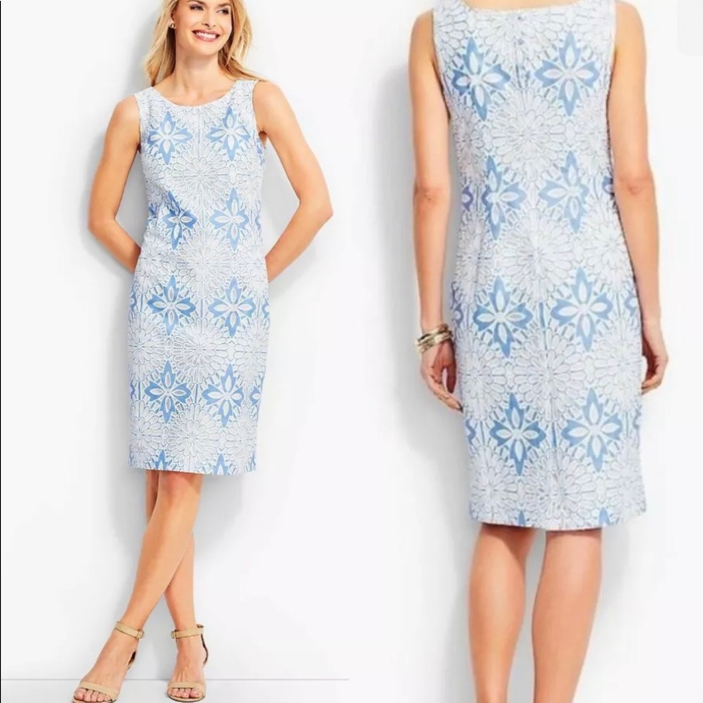 Talbots Periwinkle and White Shift Dress 14P NWT